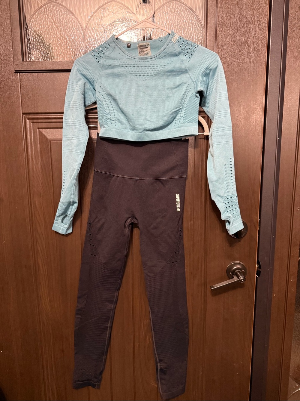 Gymshark Set - Black Leggings - Small & Teal Cropped Long Sleeve Top - XS